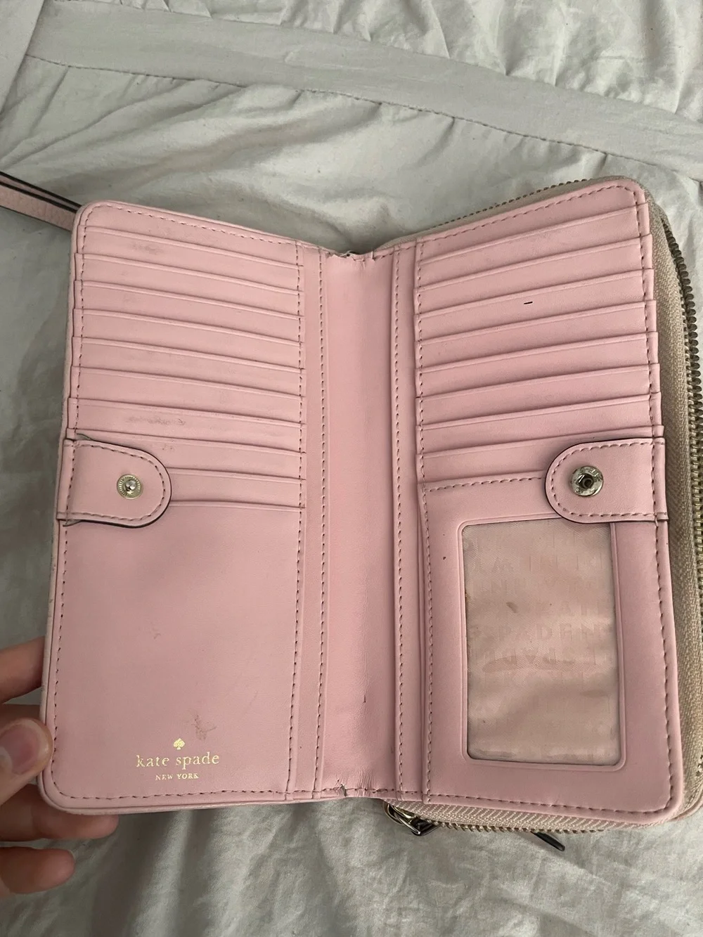 Kate Spade New York Pink Pebbled Leather Zip - Around Wristlet Wallet